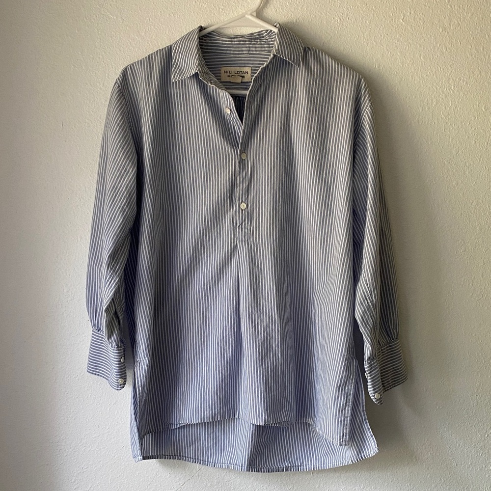 Nili Lotan Blue and White Striped Button Down Tunic Size XS
